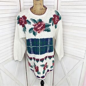 Vintage 90s Carolina Colours Floral Chunky Sweater Cream Multi Med Cottagecore